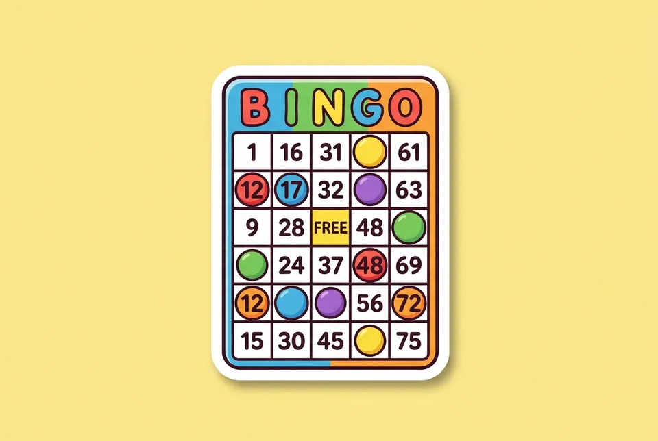Classroom Bingo: a sticker of a bingo card covered with colorful round markers