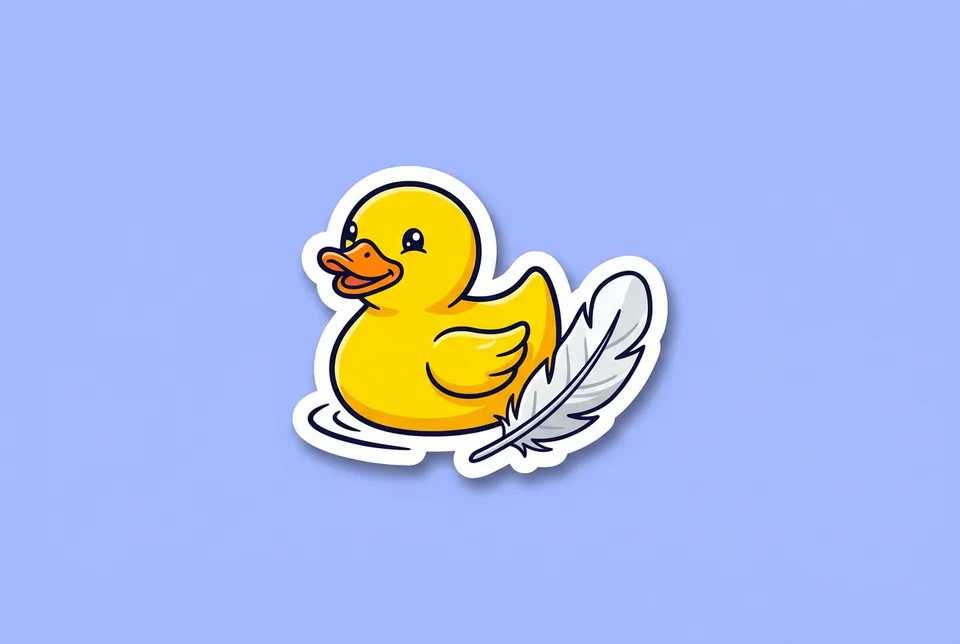 Duck, Duck, Goose: a sticker of a yellow rubber duck next to a white goose feather