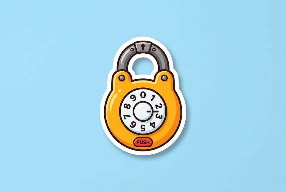 Escape Room: a sticker of a golden padlock with a numbered combination dial