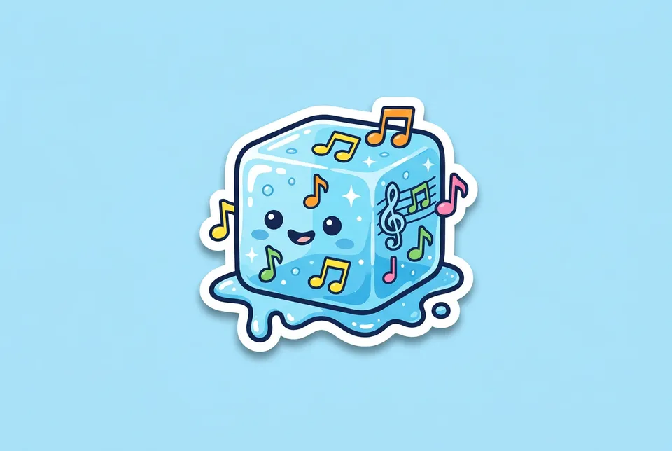 Freeze Dance: a sticker of a ice cube with music notes