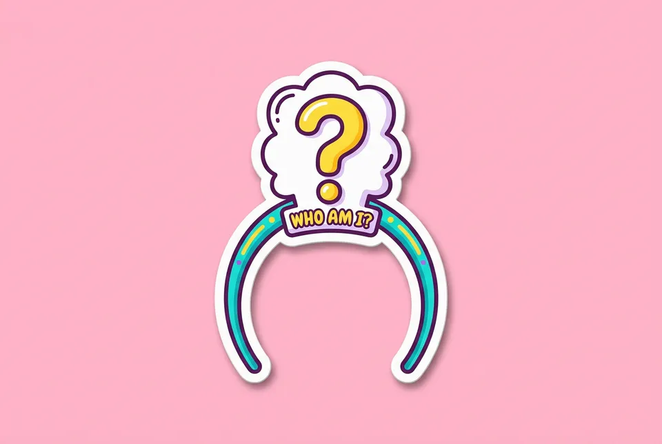 Headbands: a sticker of a headband holding a card with a question mark