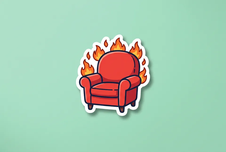Hot Seat: a sticker of a red armchair with small cartoon flames around it