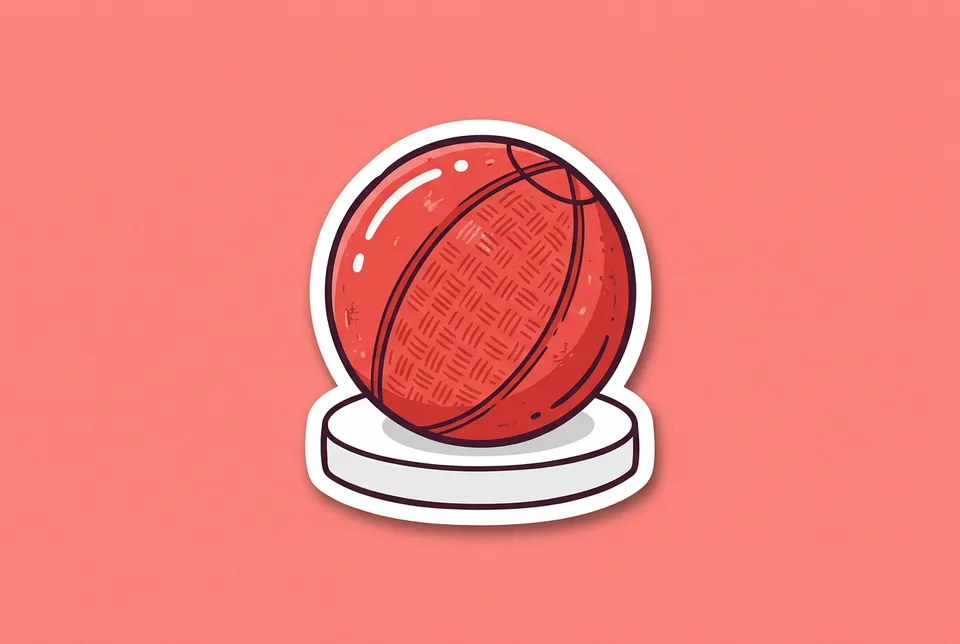 Kickball: a sticker of a red rubber playground ball resting on a white base