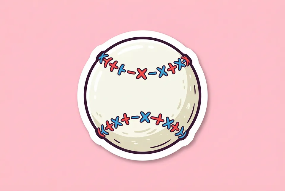 Math Baseball: a sticker of a baseball whose stitching is made of plus, minus and times signs