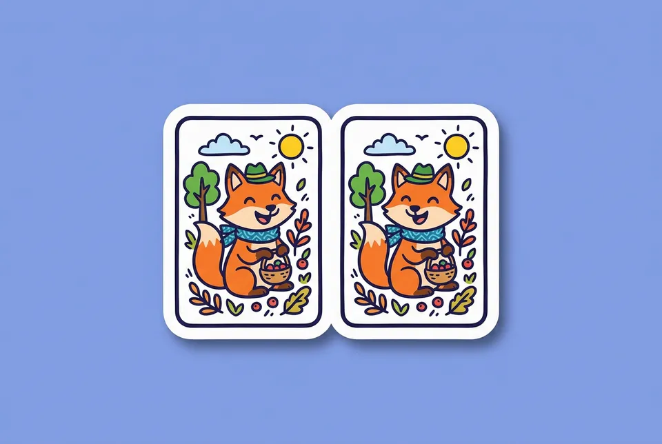 Memory: a sticker of a pair of matching picture cards flipped face up