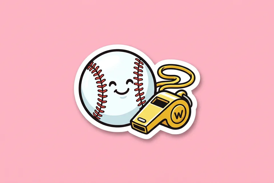Mum Ball: a sticker of a soft ball next to a referee's whistle