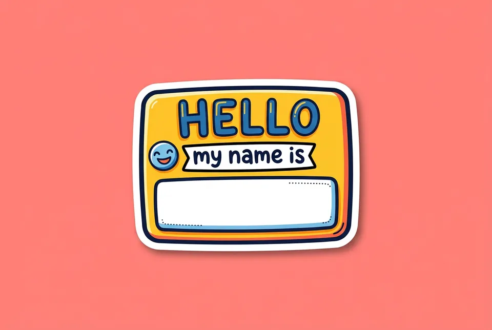 The Name Game: a sticker of a name tag sticker that says HELLO my name is