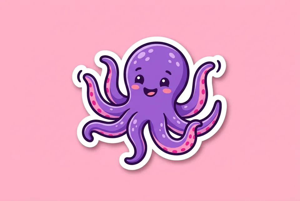Octopus Tag: a sticker of a friendly purple octopus waving its arms