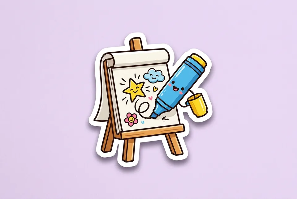 Pictionary: a sticker of a marker drawing a quick doodle on an easel pad