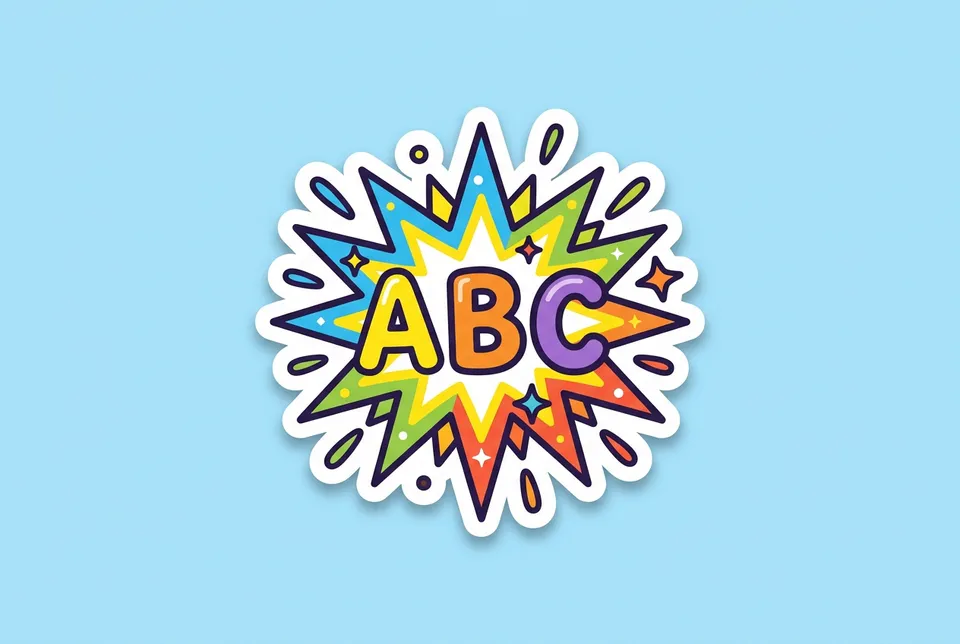 Sparkle: a sticker of a sparkle burst with the letters A B C inside