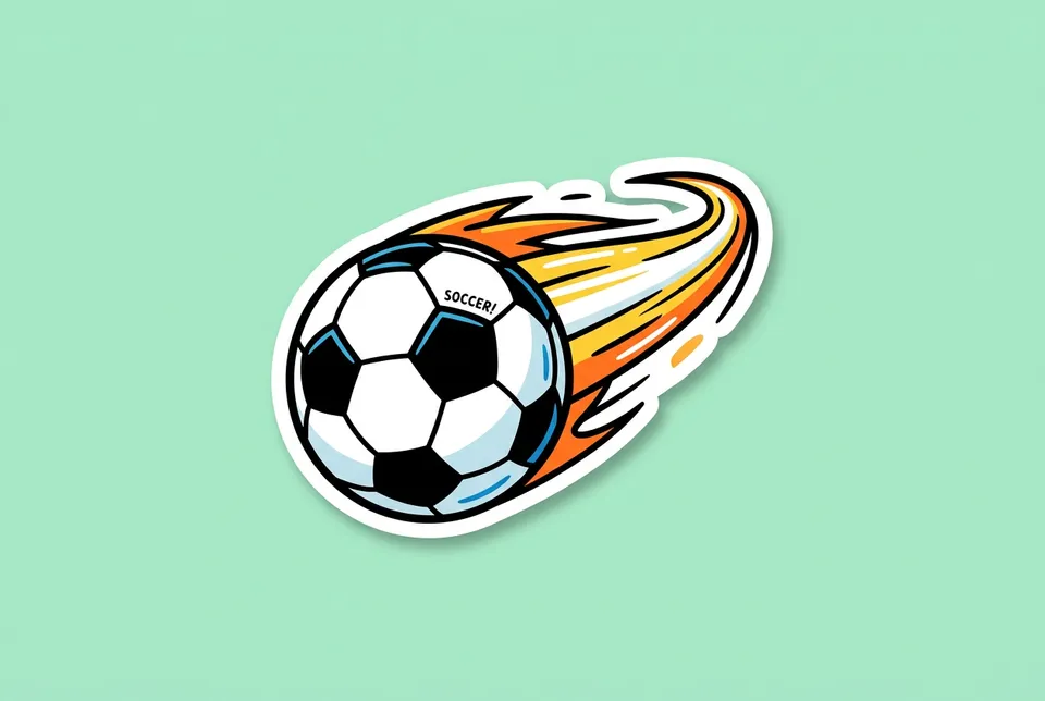 Speedball: a sticker of a soccer ball with speed lines behind it