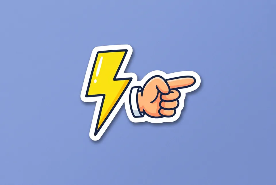 Zip Zap Zop: a sticker of a yellow lightning bolt next to a pointing hand