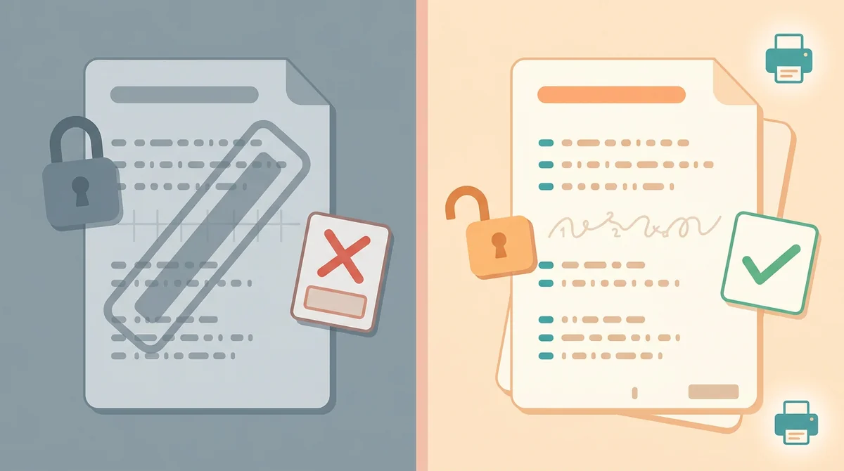 A printed division worksheet with an answer key beside it, an unlocked padlock, and a crossed-out price tag