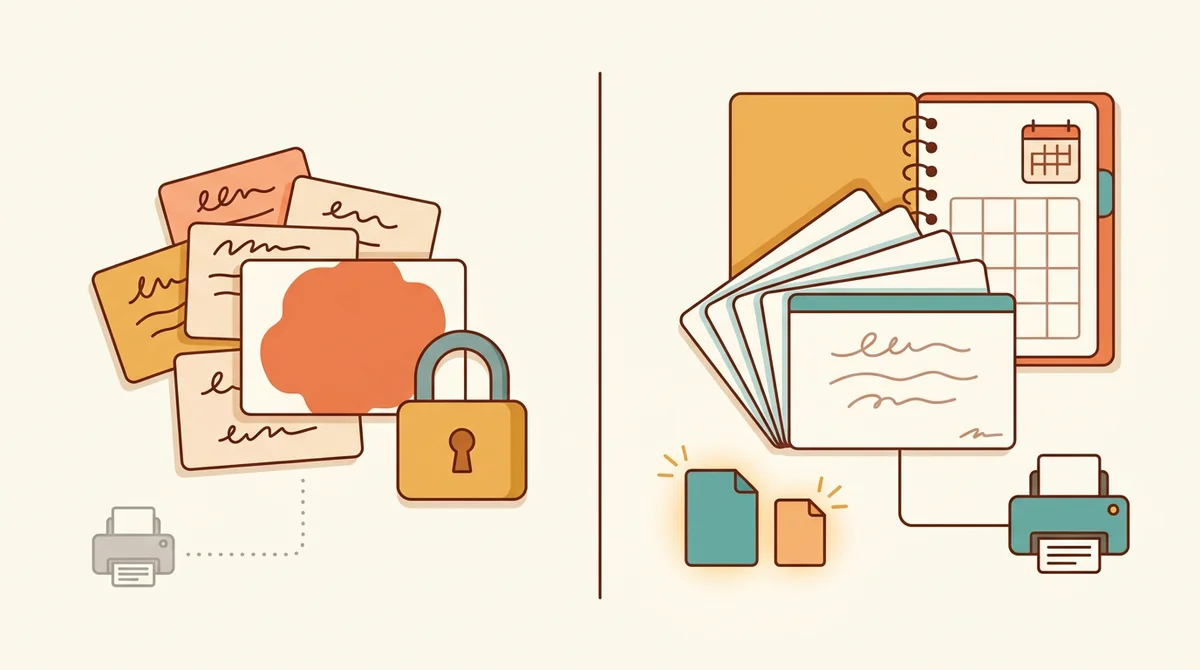 A printed sheet of flashcards with dashed cut lines, an unlocked padlock, and a crossed-out price tag