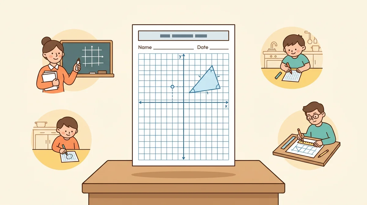 A teacher handing out printed coordinate grid pages to students at their desks