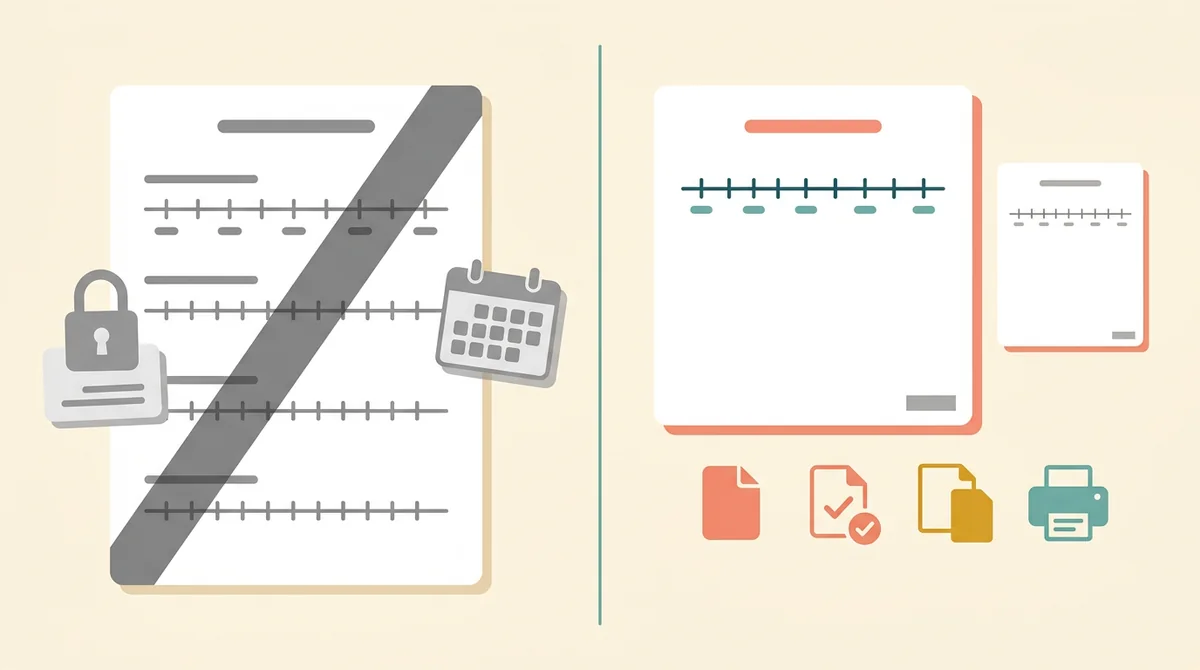 A printed number line sheet with an answer key beside it, an unlocked padlock, and a crossed-out price tag