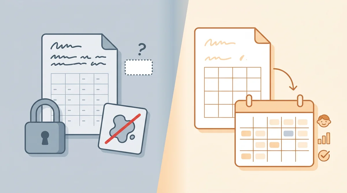 A tablet showing a teacher planner with tiles for lessons, students, grades, and attendance