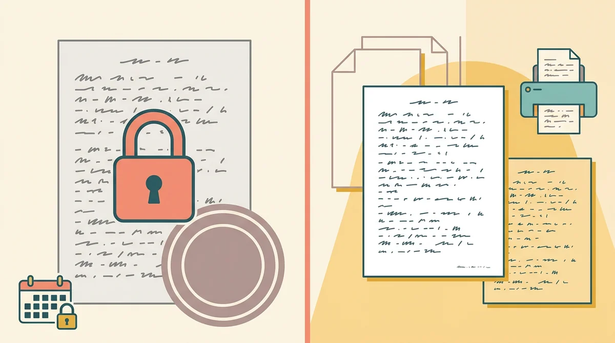 A printed vocabulary quiz with an answer key beside it, an unlocked padlock, and a crossed-out price tag