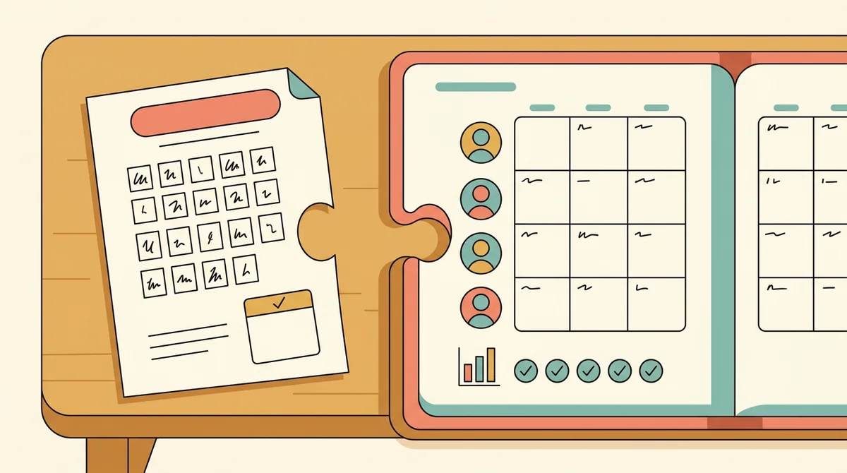 A tablet showing a teacher planner with tiles for lessons, students, grades, and attendance
