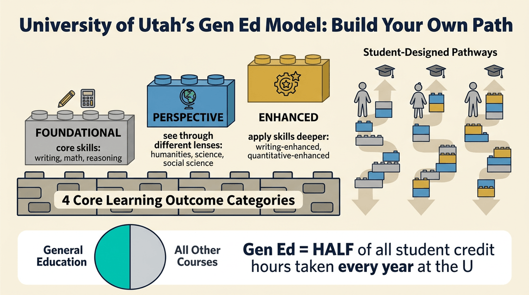 Infographic showing Gen Ed as a foundation for personalized student pathways, highlighting that it comprises half of all credit hours.