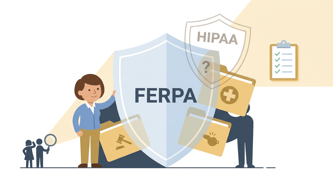 A FERPA shield protects student records from prying eyes, while a tangled overlap with HIPAA creates confusion.