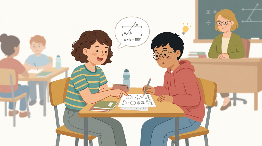 Two students collaborate at a desk as