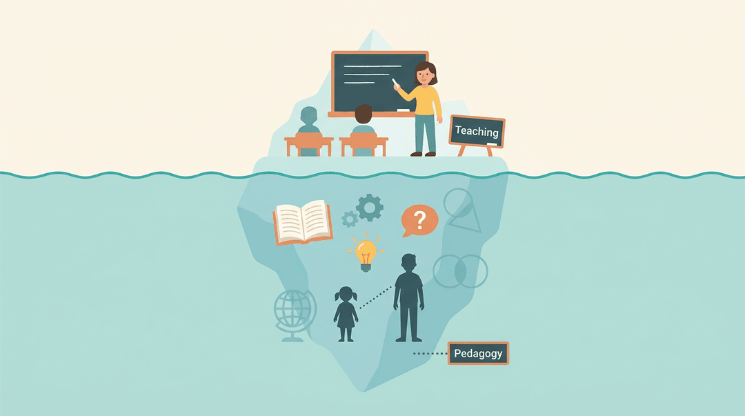 An iceberg metaphor shows a teacher above water labeled