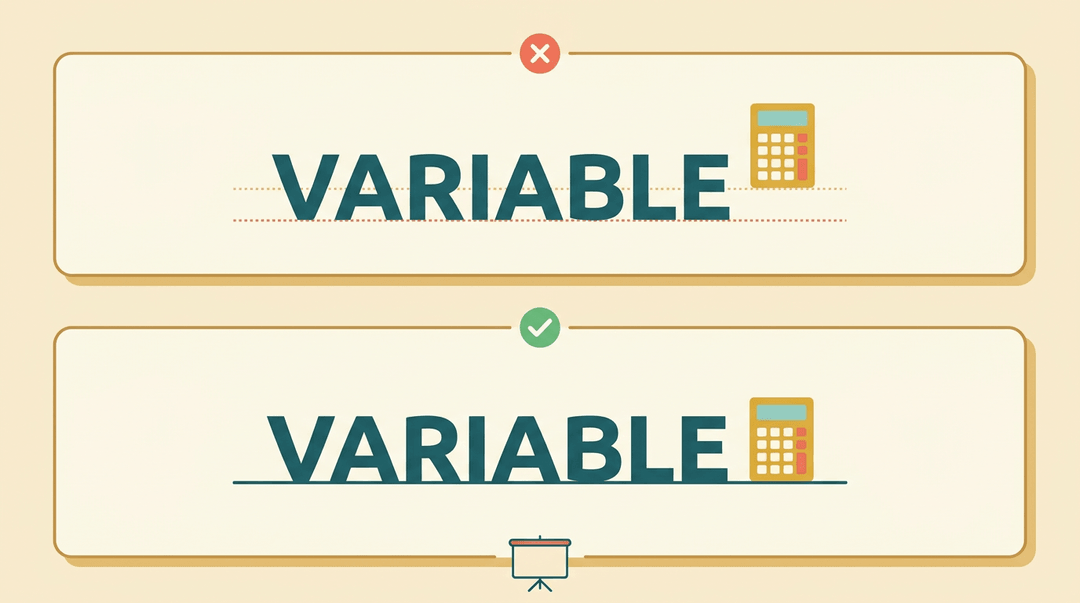 A teacher's slide compares misaligned text and icon with a red X to baseline-aligned elements with a green checkmark.