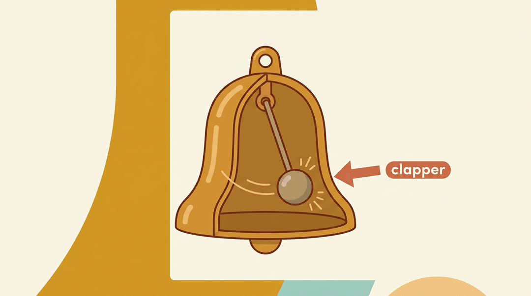 A labeled diagram showing a bell's cross-section, highlighting the clapper swinging to strike the inner wall and produce sound.