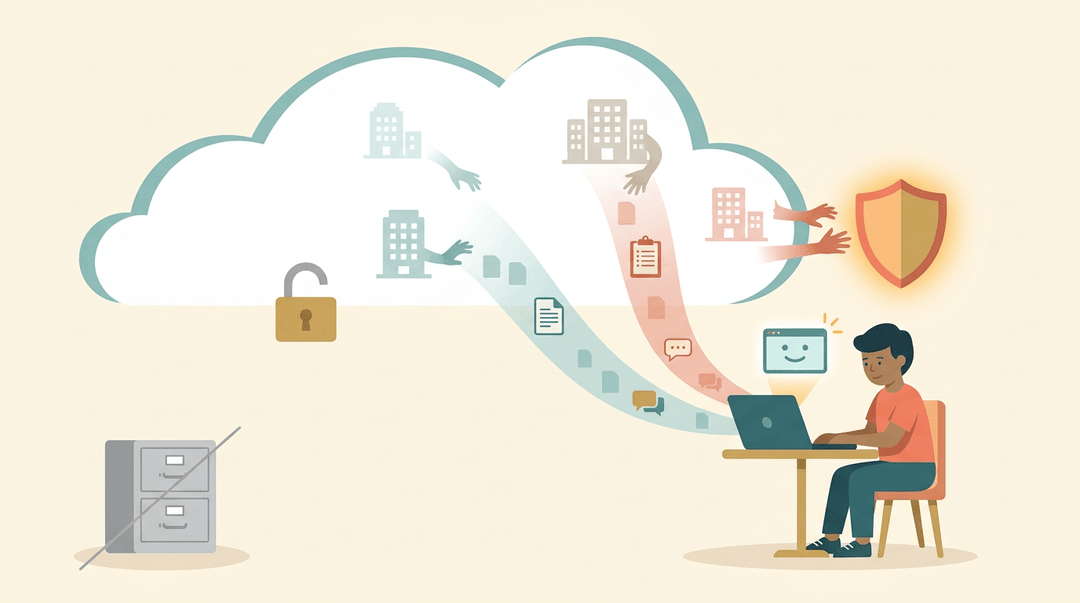 A student's data flows to a cloud where ed-tech vendors reach for it, while a shield representing FERPA protects the student from unauthorized access.