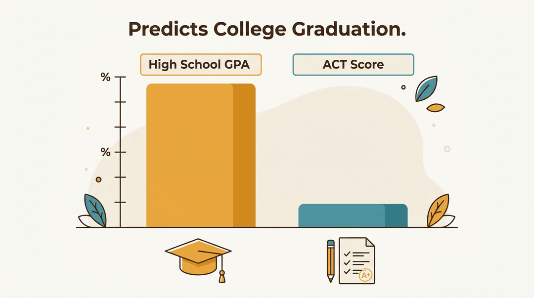 A tall bar for high school GPA and a short bar for ACT score show GPA is a stronger predictor of college graduation.