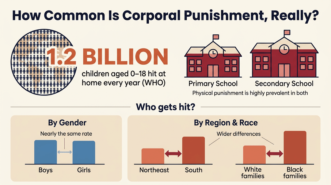Infographic showing 1.2 billion children hit yearly, with high prevalence in schools and demographic disparities by gender and region.