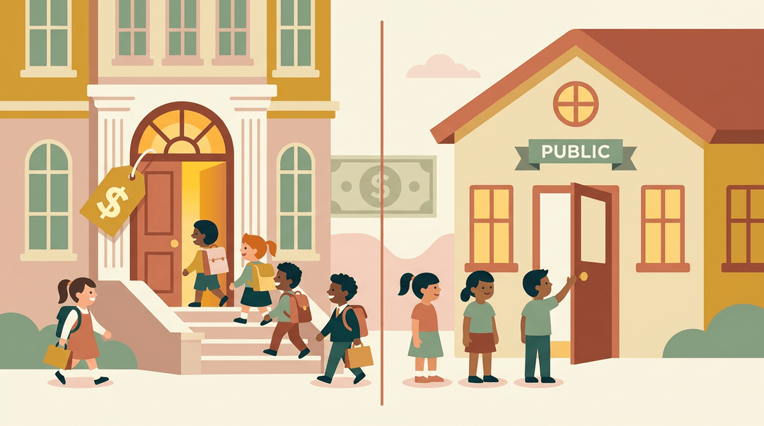 Contrast between expensive private Montessori schools and accessible public ones, highlighting economic barriers to education.