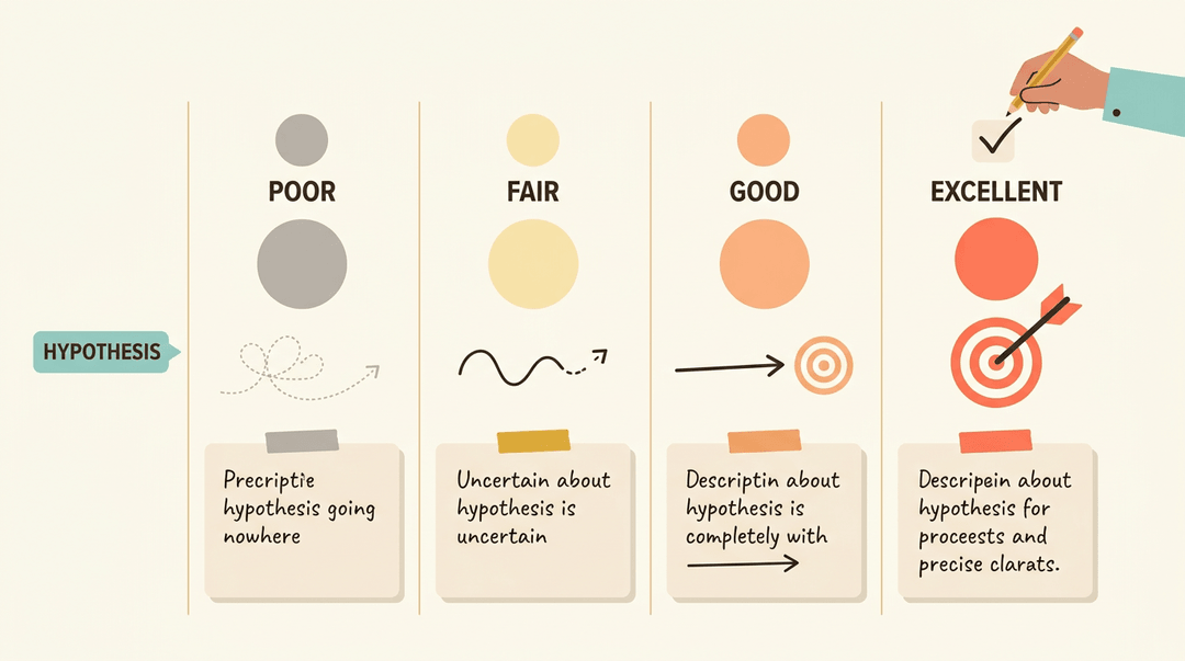 A rubric chart shows hypothesis quality from poor to excellent, with a teacher checking the top tier.