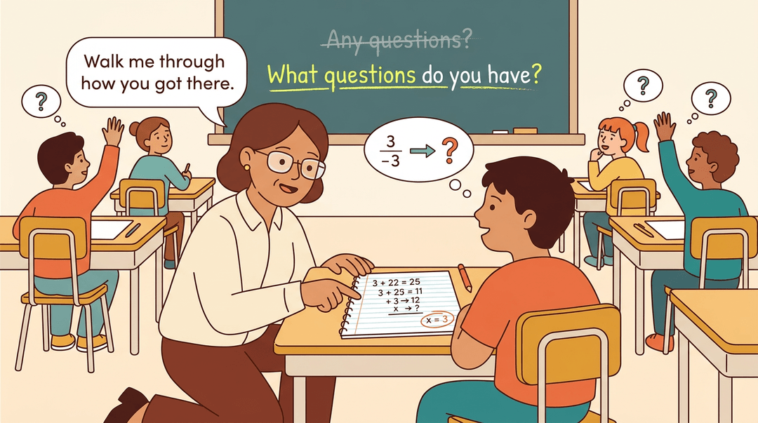 A teacher encourages a student to explain their math reasoning while the class asks questions.