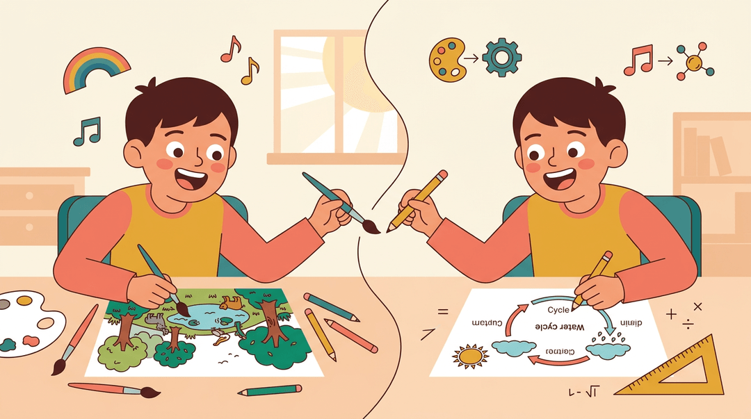 A student seamlessly blends artistic creativity with scientific precision at a desk, symbolizing the connection between art and technical skills.