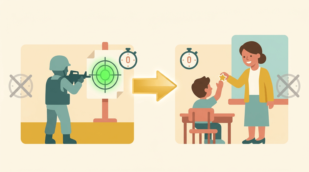 Split panels show instant feedback via a glowing arrow, contrasting immediate rewards with delayed options.