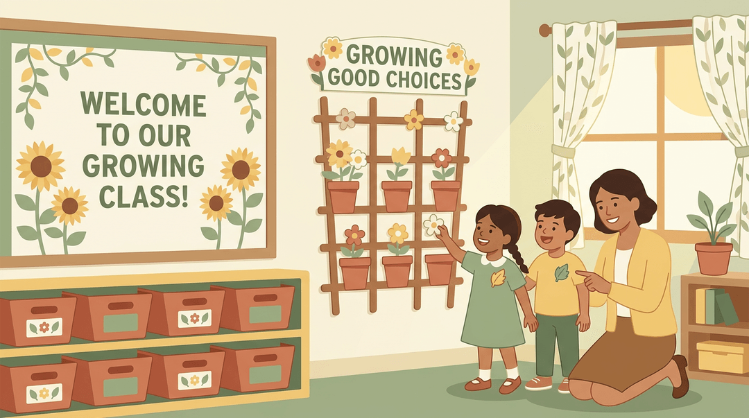 A classroom corner features a