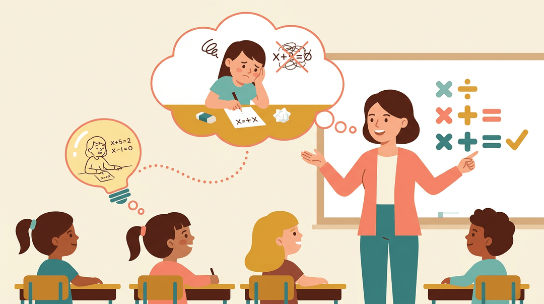 A teacher connects her past struggle with a student's present understanding of a math problem.