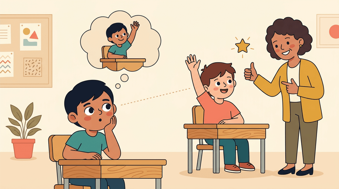 A flat vector illustration shows a student watching