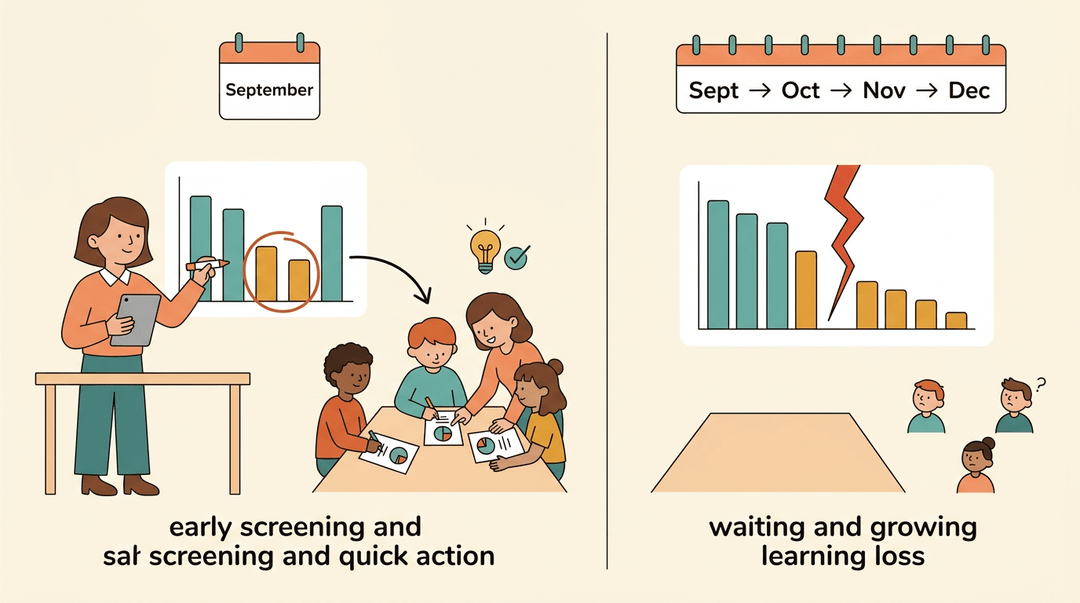 Teacher intervenes early to help struggling students, preventing the widening achievement gap seen when action is delayed.