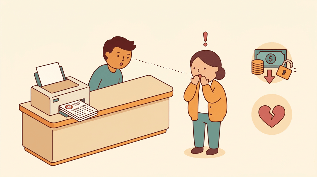 Surprised aide and concerned parent discover exposed student records on a printer, symbolizing lost funding and broken trust.