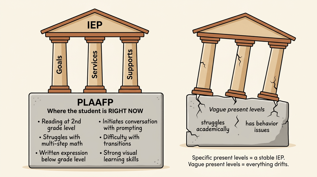 A diagram shows a sturdy building, representing an IEP, built on a strong