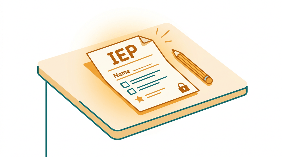 An official IEP document with a pencil and a padlock icon.