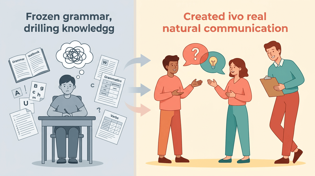 A student transforms from isolated grammar drills to engaging conversation with a supportive teacher.