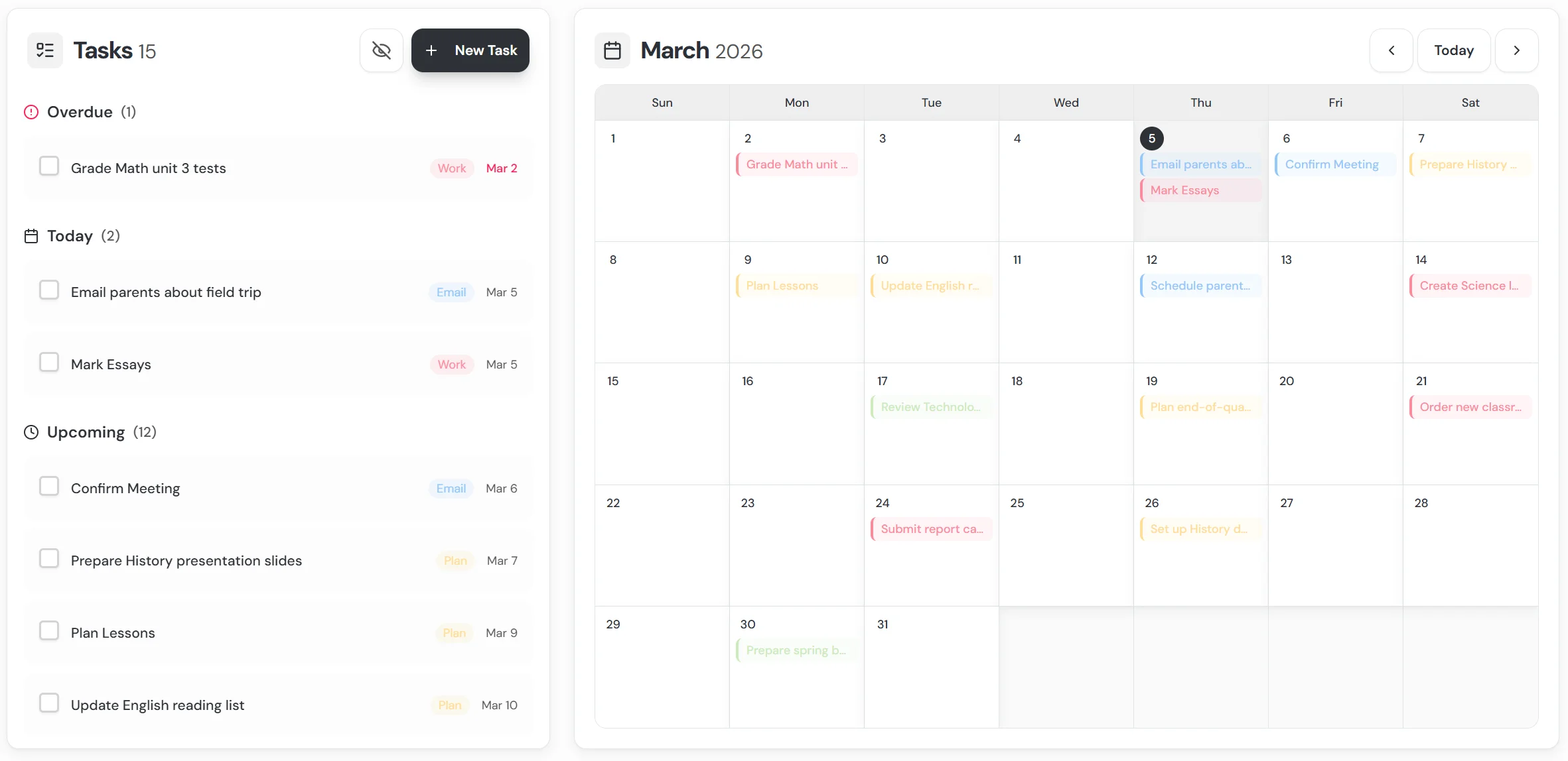 Task calendar view