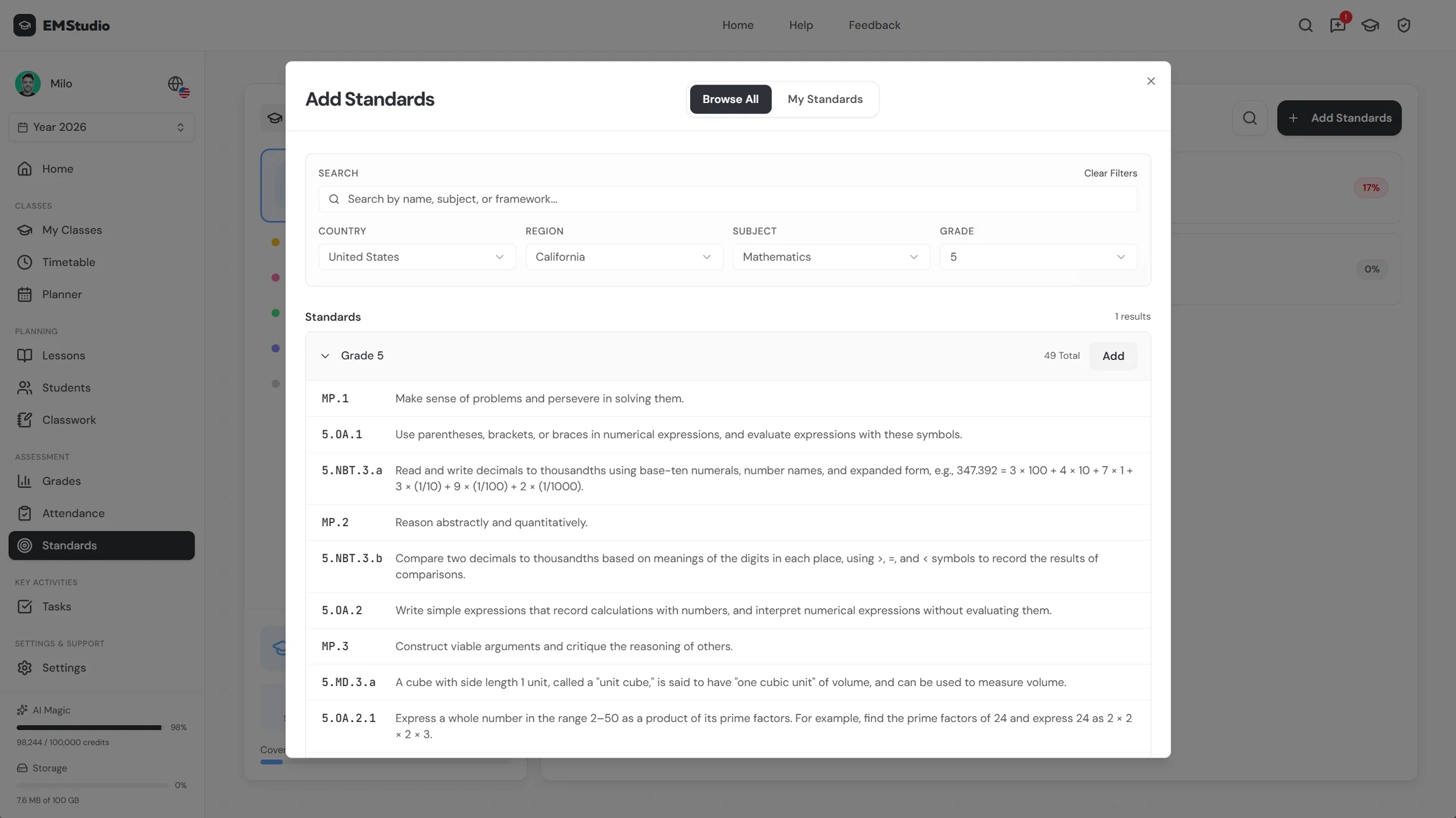 Curriculum mapping interface